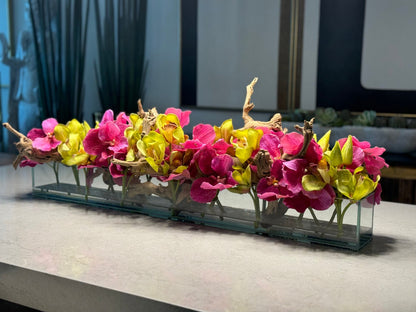 Casa Moderna Glass Planter With Pink Vandas And Green Cymbidiums