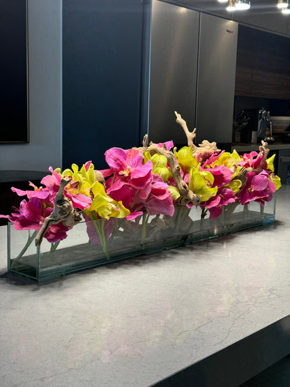 Casa Moderna Glass Planter With Pink Vandas And Green Cymbidiums