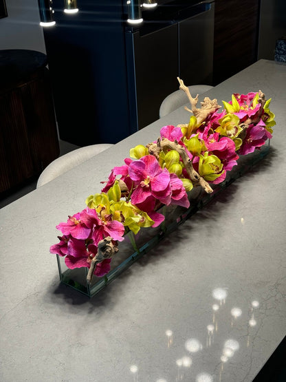 Casa Moderna Glass Planter With Pink Vandas And Green Cymbidiums