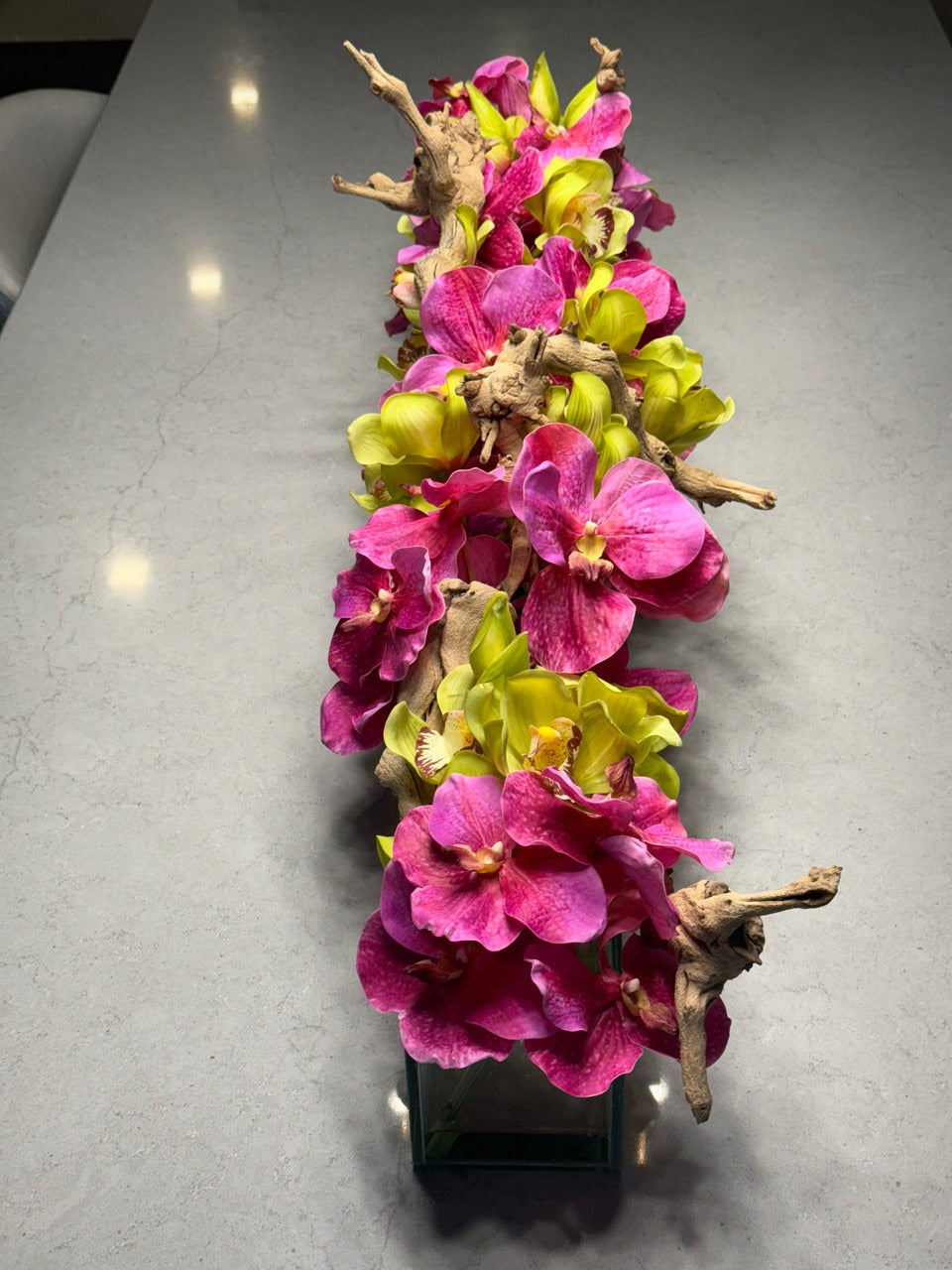 Casa Moderna Glass Planter With Pink Vandas And Green Cymbidiums