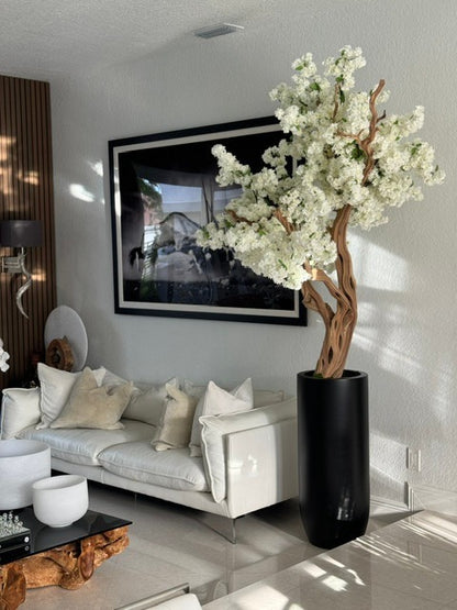 Matte Black St. Tropez Planter with Custom Made White Cherry Blossom Tree