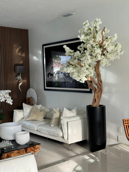 Matte Black St. Tropez Planter with Custom Made White Cherry Blossom Tree