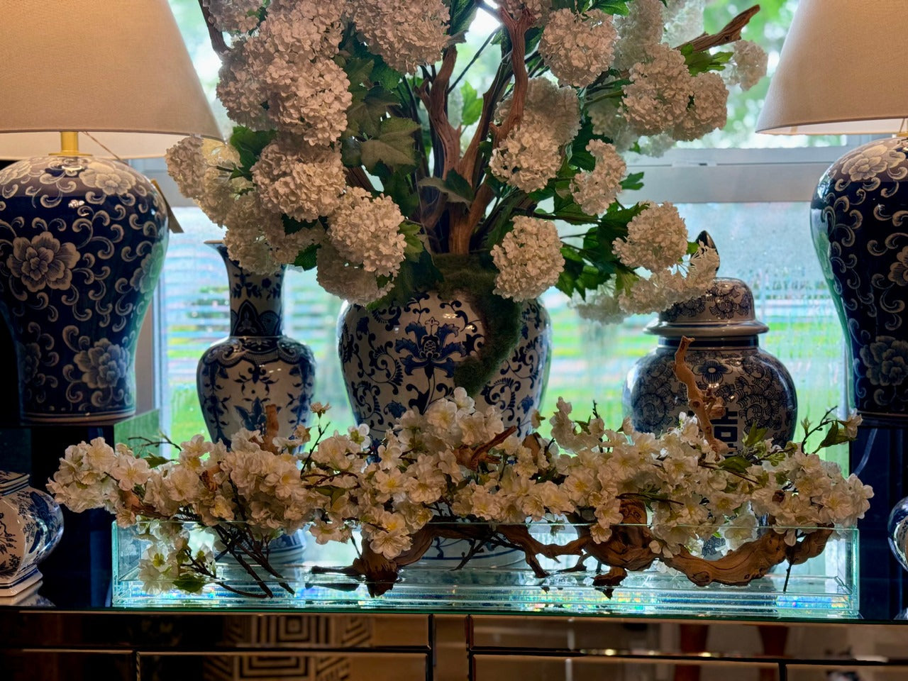 Casa Moderna Glass Planter with Cherry Blossoms