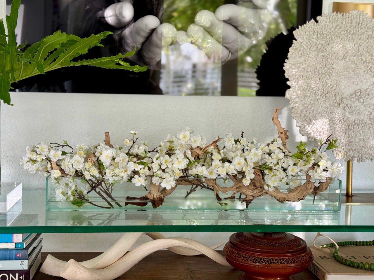 Casa Moderna Glass Planter with Cherry Blossoms