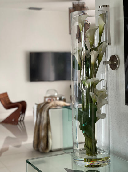 Rota Cylinder with White Calla Lilies and Leaves