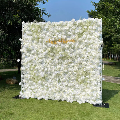 Elegant White & Green Flower Wall Backdrop - Roll-Up Fabric Wall - Bridal Party Decor - Wedding Venues Celebration Floral Wall-VF-340-2