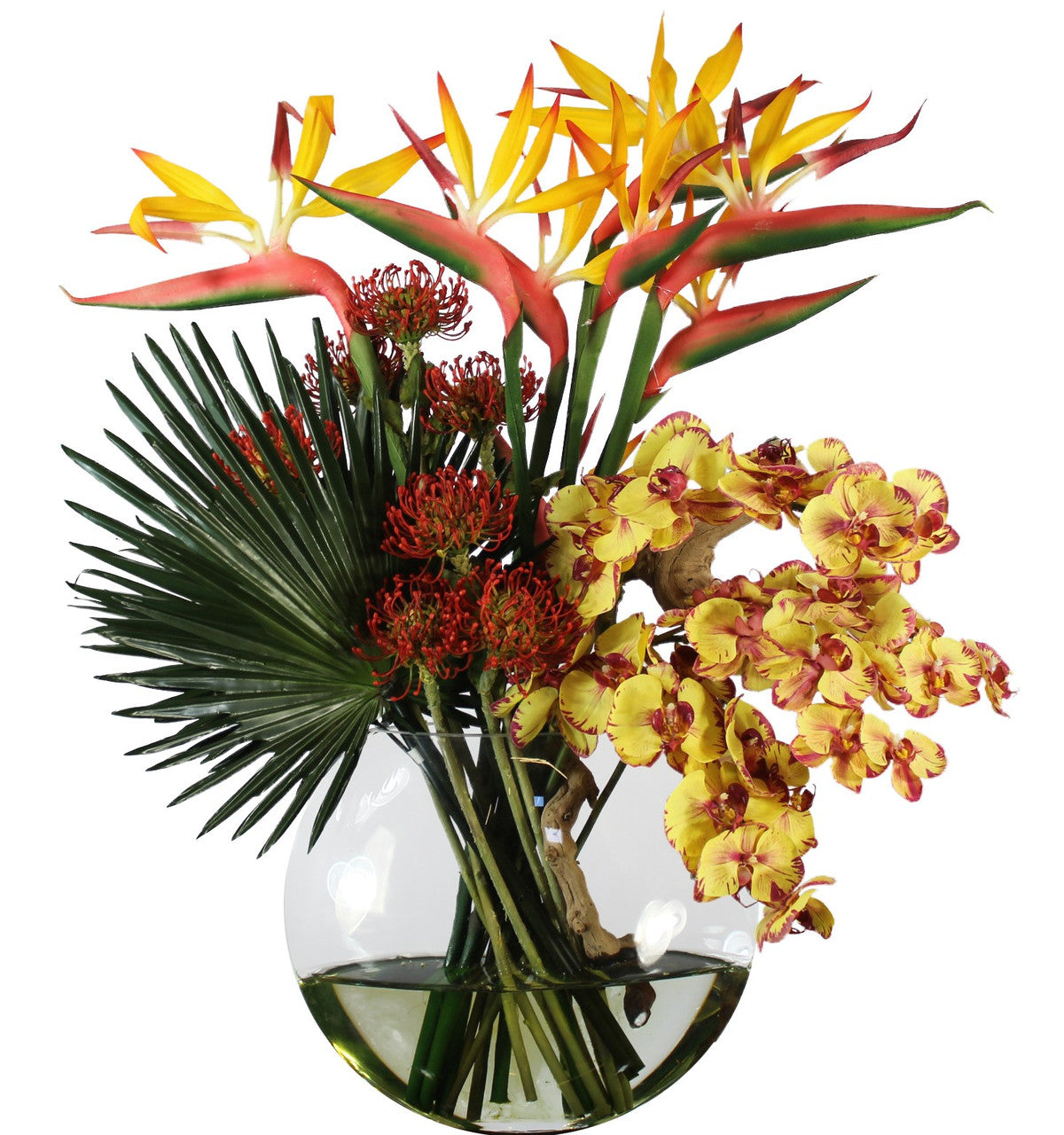 Moon vase with tropical flowers