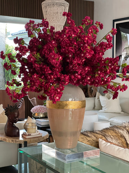 Goddess Vase with Burgundy Cherry Blossoms