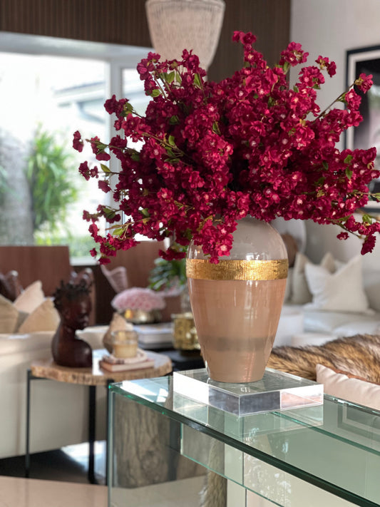 Goddess Vase with Burgundy Cherry Blossoms