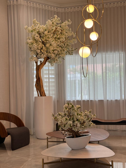 Matte Beige St. Tropez Planter with Custom Made White Cherry Blossom Tree