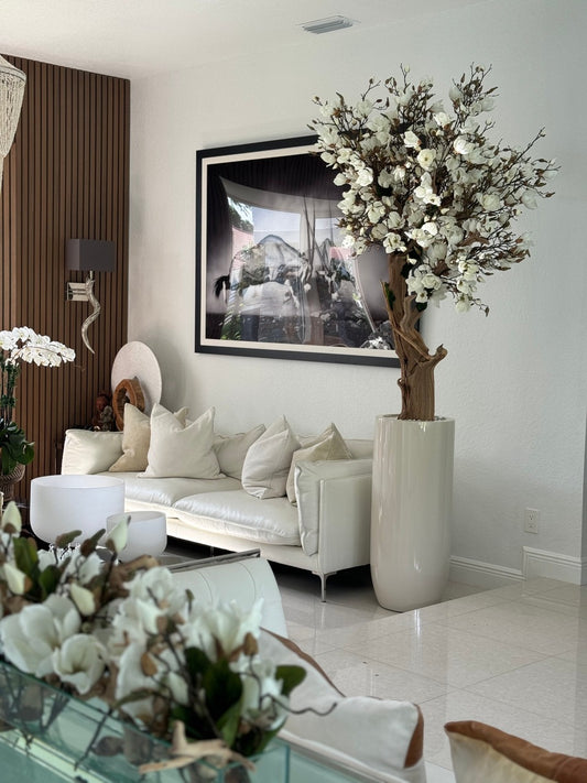 8ft White Magnolia Tree in Glossy Beige St. Tropez Planter