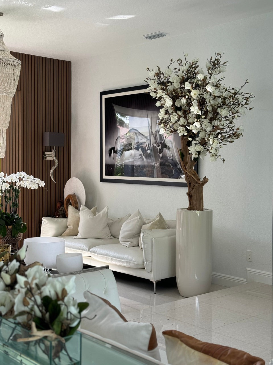 8ft White Magnolia Tree in Glossy Beige St. Tropez Planter