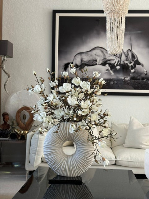 Large Eternity Vase with Magnolias and Driftwood