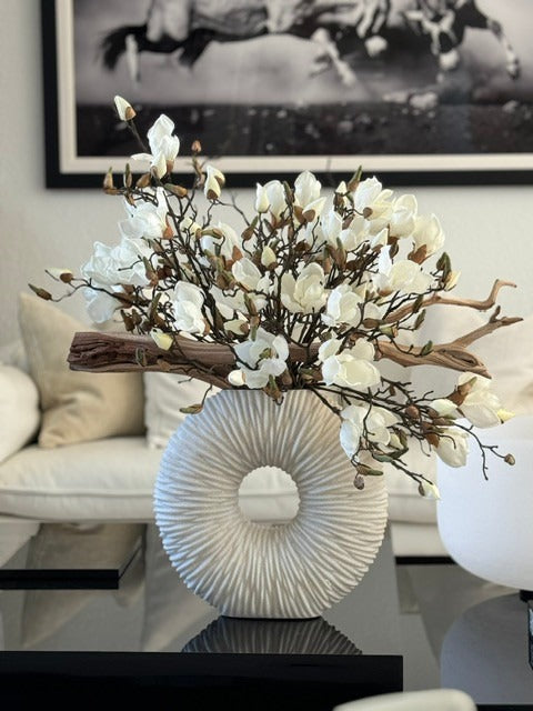 Medium Eternity Vase with Magnolias and Driftwood