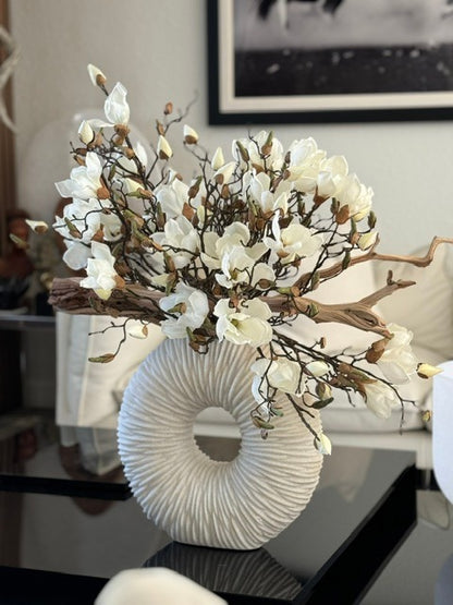 Medium Eternity Vase with Magnolias and Driftwood