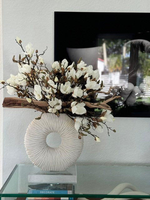 Medium Eternity Vase with Magnolias and Driftwood