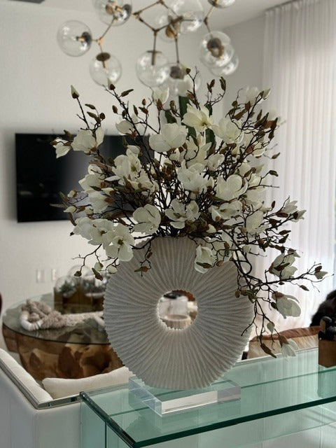 Large Eternity Vase with Magnolias and Driftwood