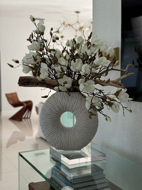 Medium Eternity Vase with Magnolias and Driftwood