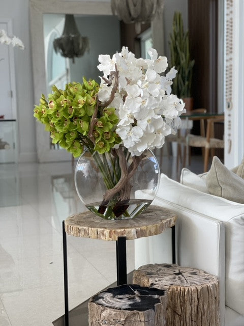 Moon Vase with White Vanda Orchids and Green Cymbidiums