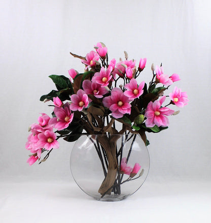 Moon vase with pink magnolias