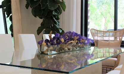 48″ Casa Moderna glass plate planter with purple vandas