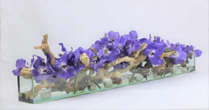 48″ Casa Moderna glass plate planter with purple vandas