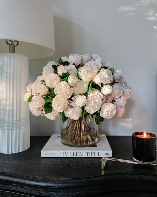 English Roses in Clear Glass Cylinder