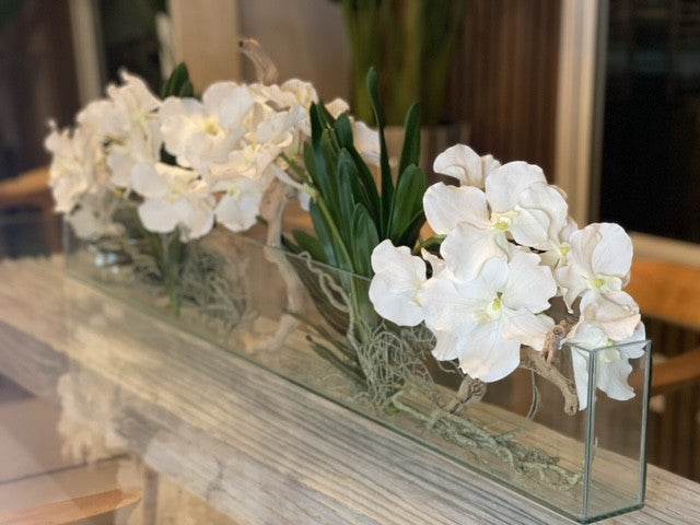 48″ Slim Casa Moderna with White Vanda Orchids.