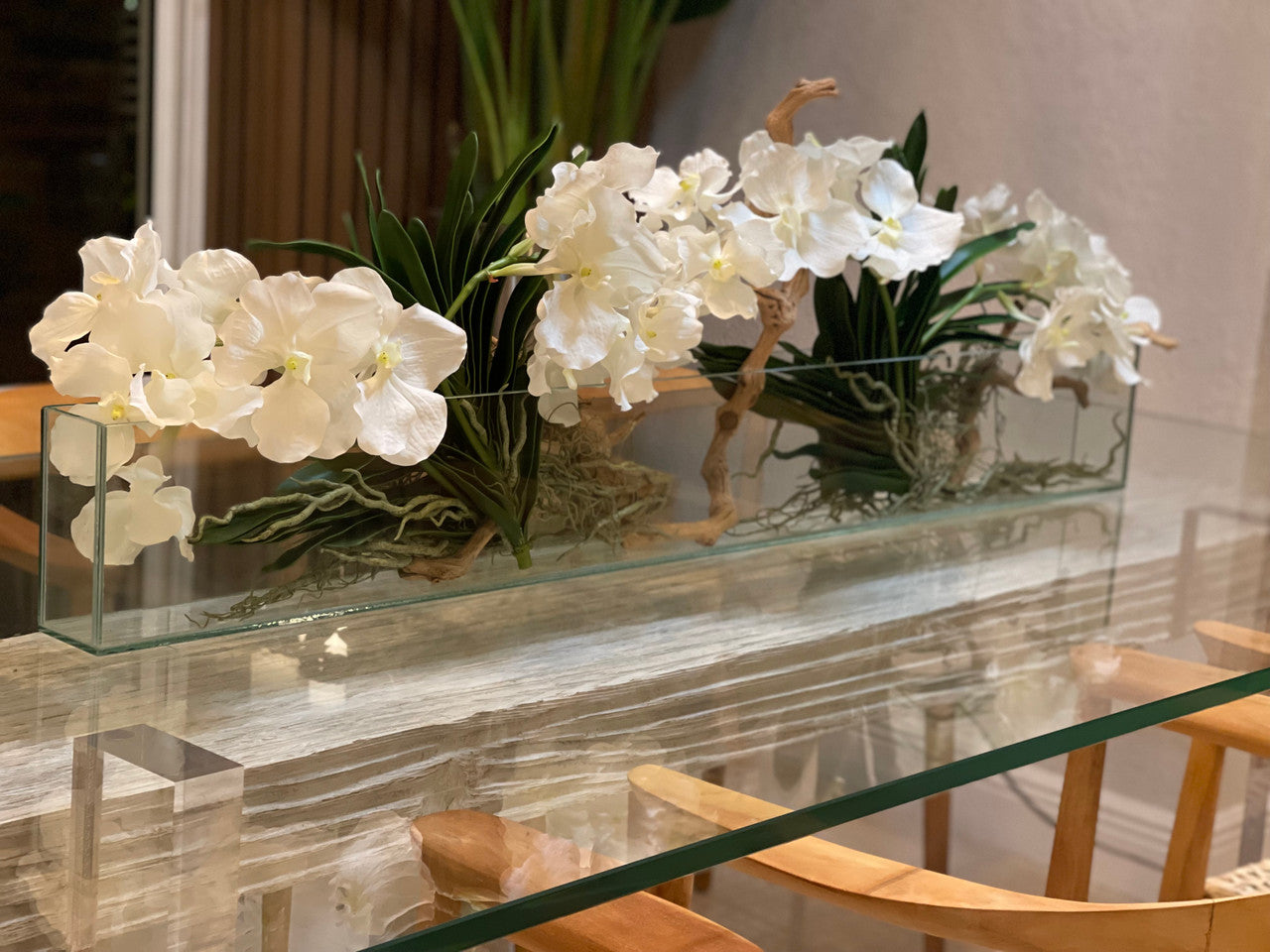 36″ Slim Casa Moderna with White Vanda Orchids.