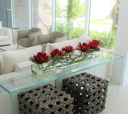 48″ Casa Moderna glass plate planter with red water lilies