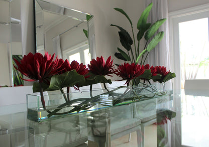 48″ Casa Moderna glass plate planter with red water lilies