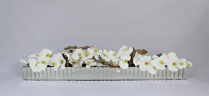 48″ Dazzle mirrored planter with white orchids