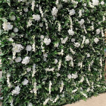 Roll Up Fabric Artificial White Flower and Vivid Green Leaves Floral Wall Wedding Backdrop, Floral Party Decor, Event Photography-VF-071-2