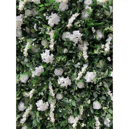 Roll Up Fabric Artificial White Flower and Vivid Green Leaves Floral Wall Wedding Backdrop, Floral Party Decor, Event Photography-VF-071-2