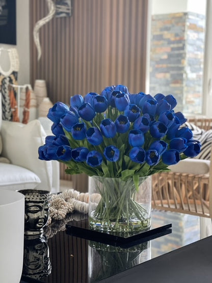 Blue tulip watergarden on oversized rota cylinder