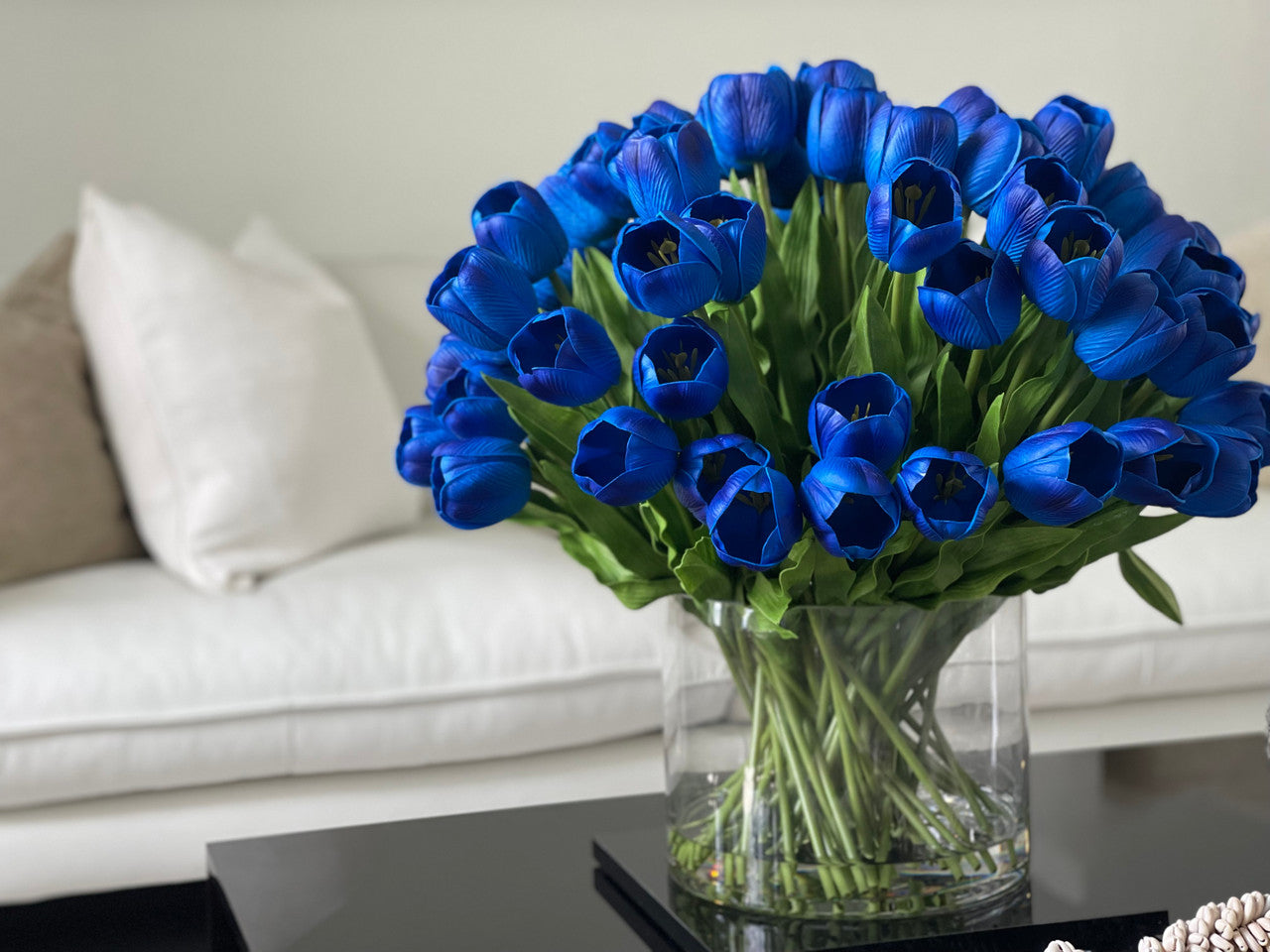 Blue tulip watergarden on oversized rota cylinder