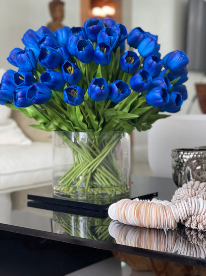 Blue tulip watergarden on oversized rota cylinder