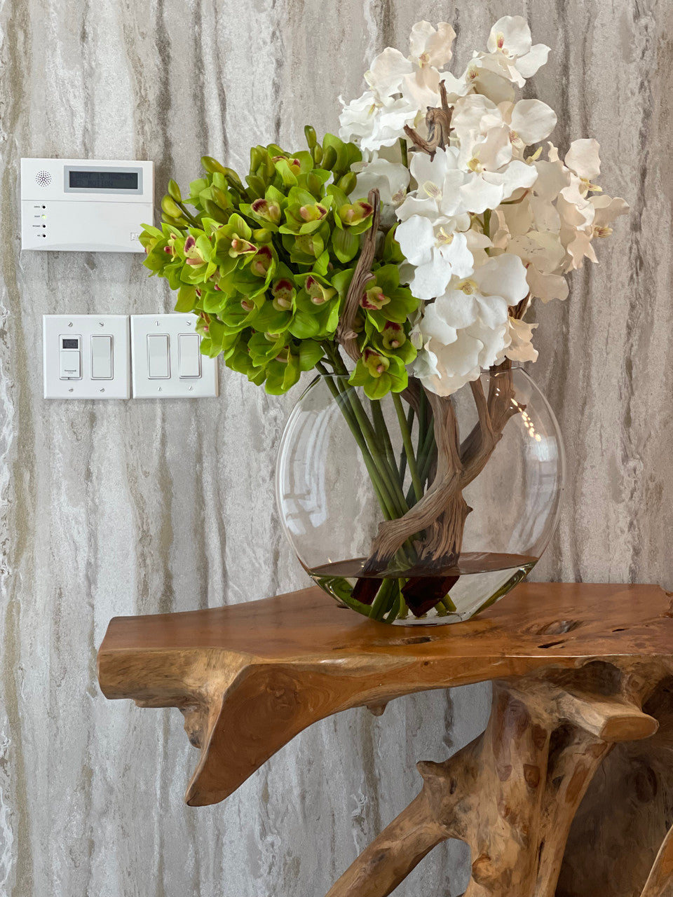 Moon Vase with White Vanda Orchids and Green Cymbidiums