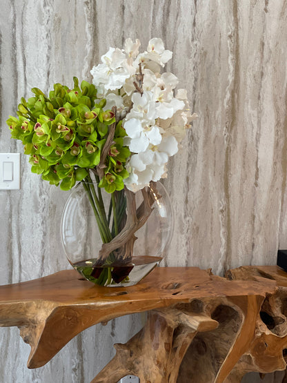 Moon Vase with White Vanda Orchids and Green Cymbidiums