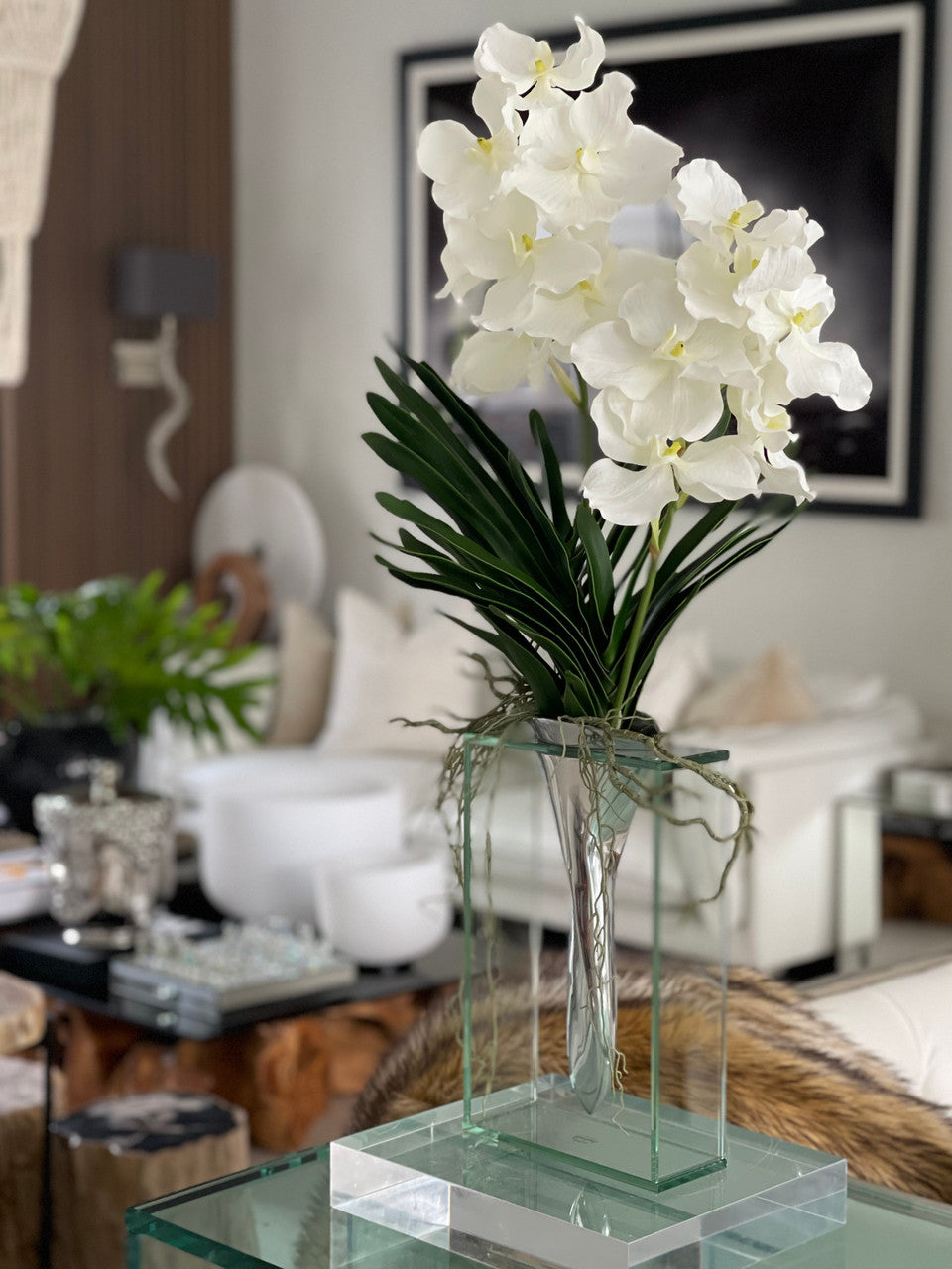 Elvis Floating Aluminum Vase With Artificial Vanda Orchids