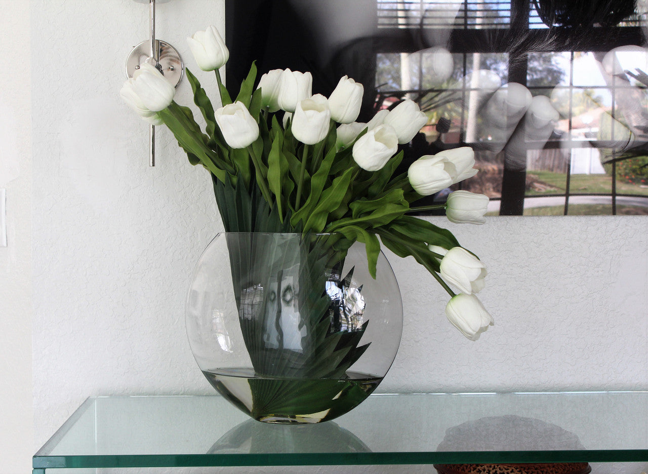 16″ Moon vase with white tulips(Out of Stock)