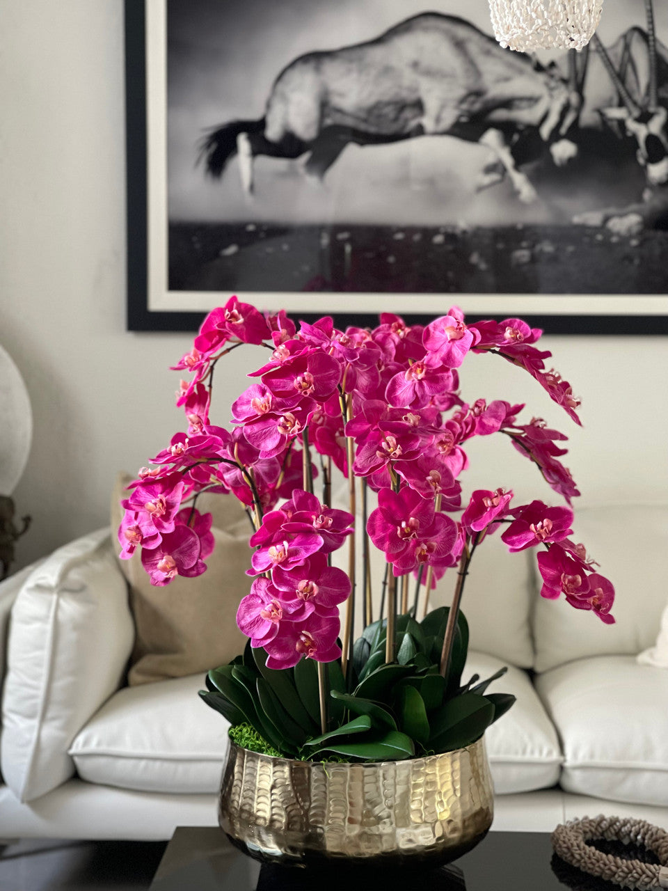 Pink Phalaenopsis Orchids Floral Arrangement in Large Gold Planter(Out of Stock)