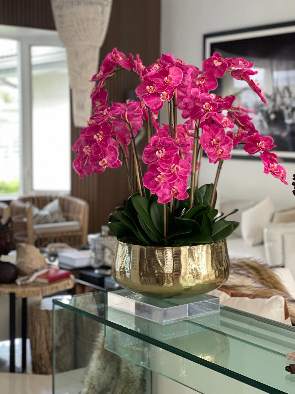 Pink Phalaenopsis Orchids Floral Arrangement in Medium Gold Planter(Out of Stock)