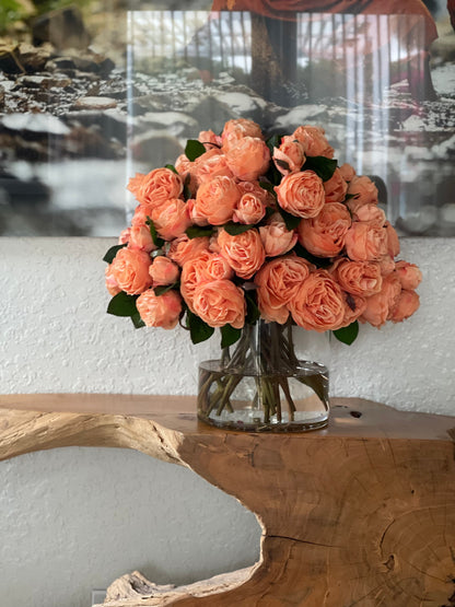 English Roses in Clear Glass Cylinder