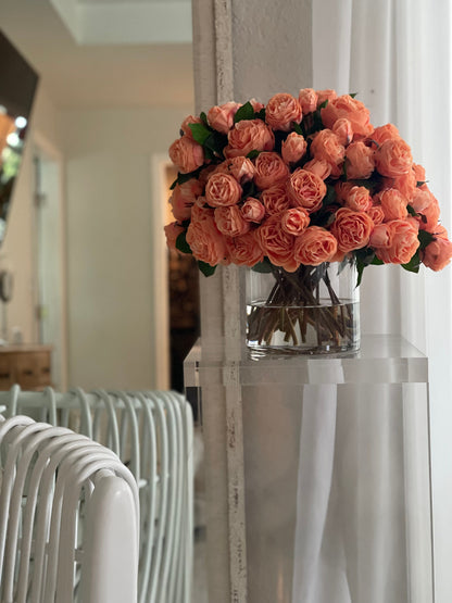 English Roses in Clear Glass Cylinder