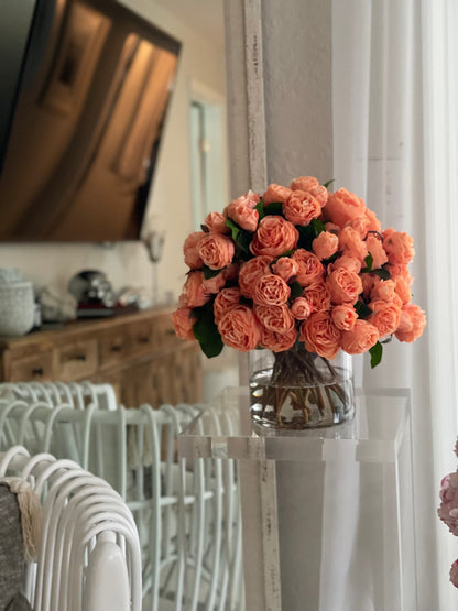 English Roses in Clear Glass Cylinder