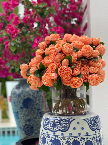 English Roses in Clear Glass Cylinder