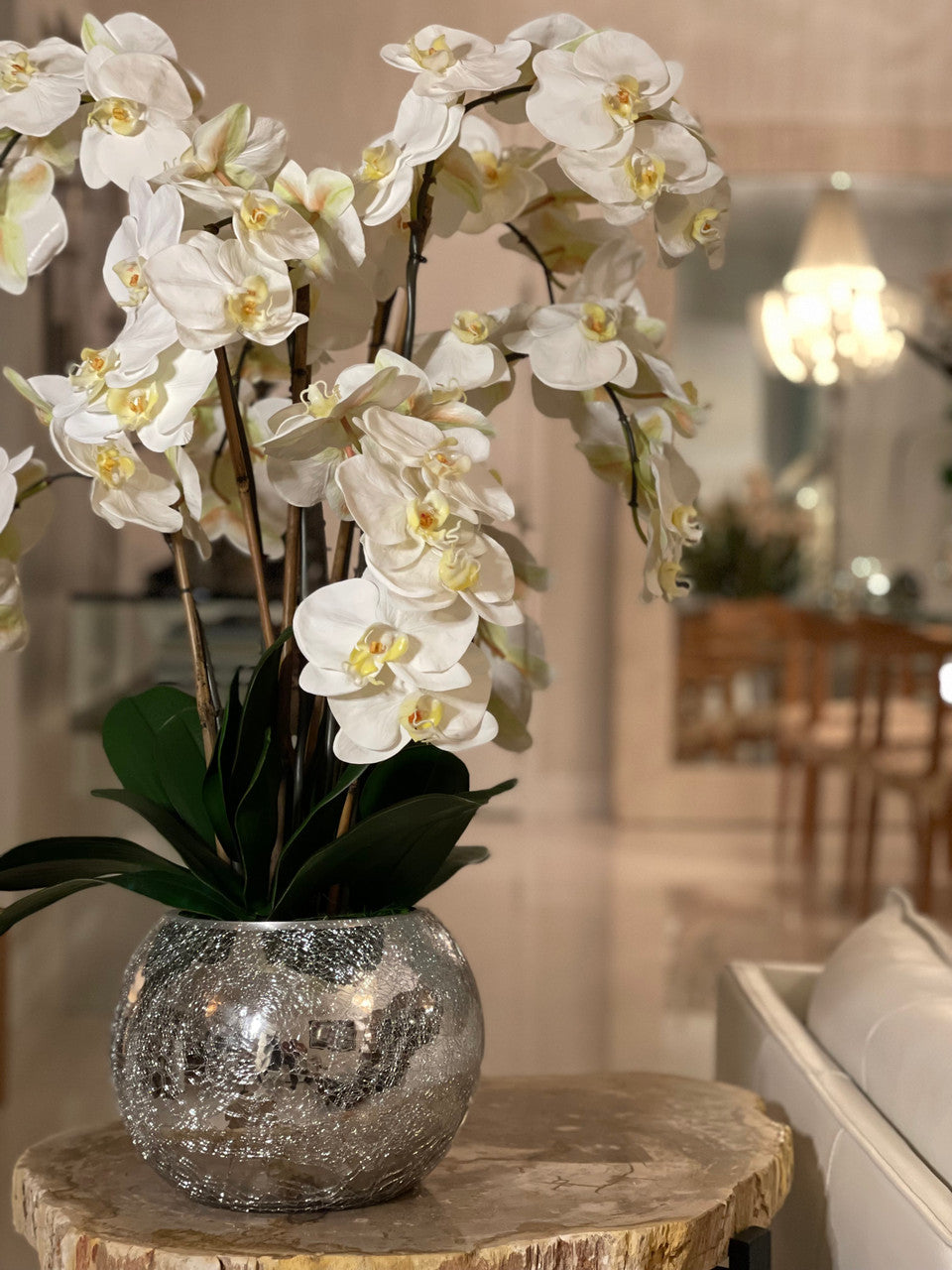 Orchids in Crackled Mirror Vase