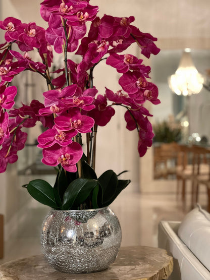 Orchids in Crackled Mirror Vase