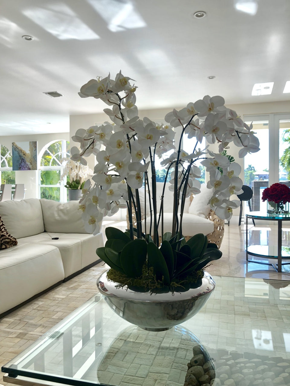 Avenue Bowl with White Phalaenopsis Orchids